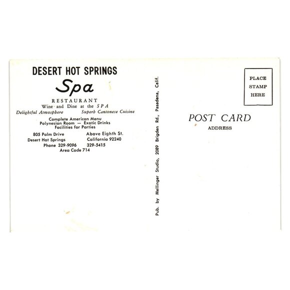 Vintage Desert Hot Springs Spa Postcard Dining Room Pool Views Vacation Hotel - Picture 2 of 2